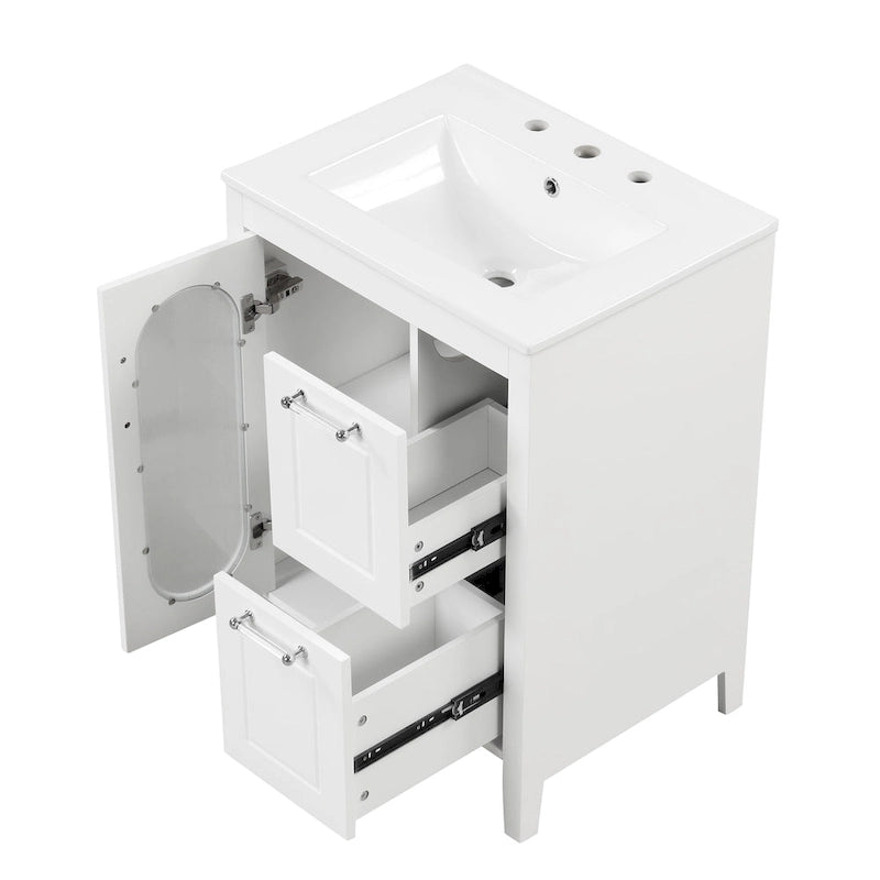 Meuble-lavabo de salle de bain avec deux tiroirs et porte