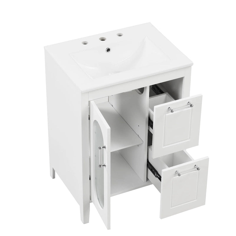 Meuble-lavabo de salle de bain avec deux tiroirs et porte