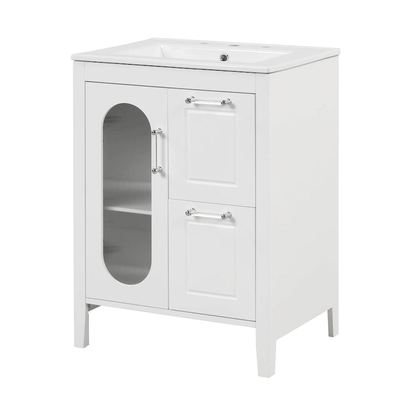 Meuble-lavabo de salle de bain avec deux tiroirs et porte