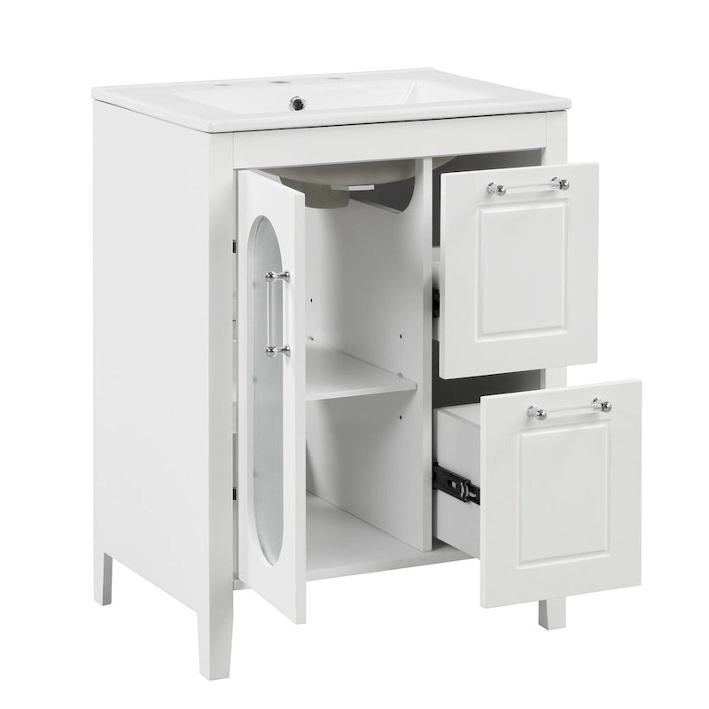Meuble-lavabo de salle de bain avec deux tiroirs et porte