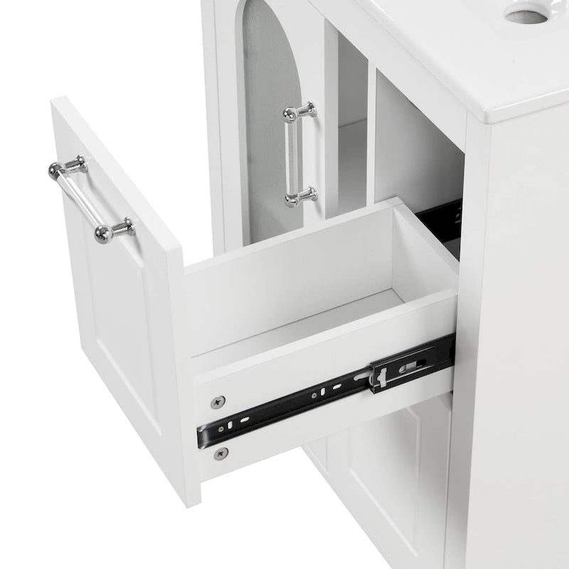 Meuble-lavabo de salle de bain avec deux tiroirs et porte