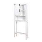 Meuble de rangement de salle de bain au-dessus des toilettes avec étagères réglables et porte coulissante style grange