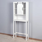 Meuble de rangement de salle de bain au-dessus des toilettes avec étagères réglables et porte coulissante style grange