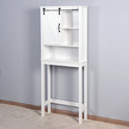Meuble de rangement de salle de bain au-dessus des toilettes avec étagères réglables et porte coulissante style grange