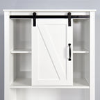 Meuble de rangement de salle de bain au-dessus des toilettes avec étagères réglables et porte coulissante style grange