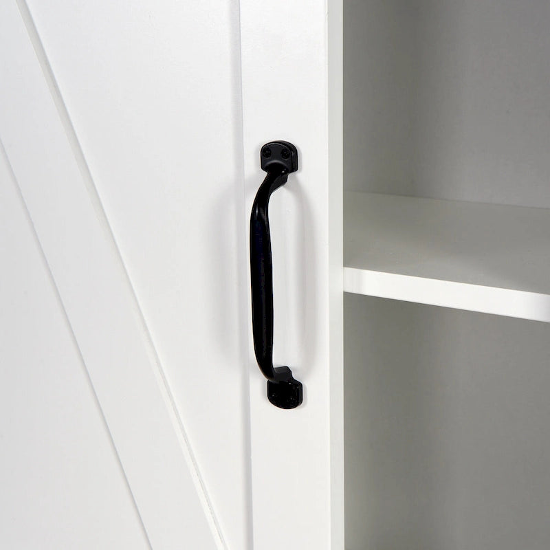 Meuble de rangement de salle de bain au-dessus des toilettes avec étagères réglables et porte coulissante style grange
