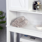 Meuble de rangement de salle de bain au-dessus des toilettes avec étagères réglables et porte coulissante style grange
