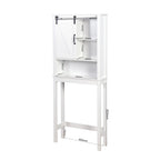 Meuble de rangement de salle de bain au-dessus des toilettes avec étagères réglables et porte coulissante style grange