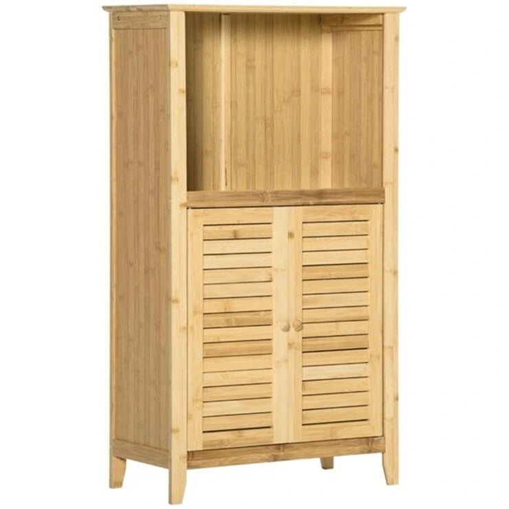 Meuble de salle de bain en bambou naturel avec étagère réglable