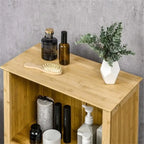 Meuble de salle de bain en bambou naturel avec étagère réglable