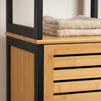 Meuble de rangement fin Natural avec étagères, cadre noir moderne – 13,4L x 12P x 68H