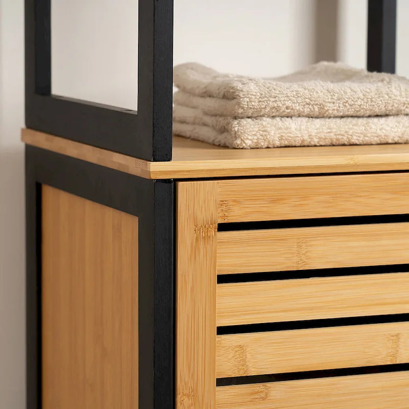 Meuble de rangement fin Natural avec étagères, cadre noir moderne – 13,4L x 12P x 68H