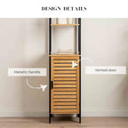 Meuble de rangement fin Natural avec étagères, cadre noir moderne – 13,4L x 12P x 68H
