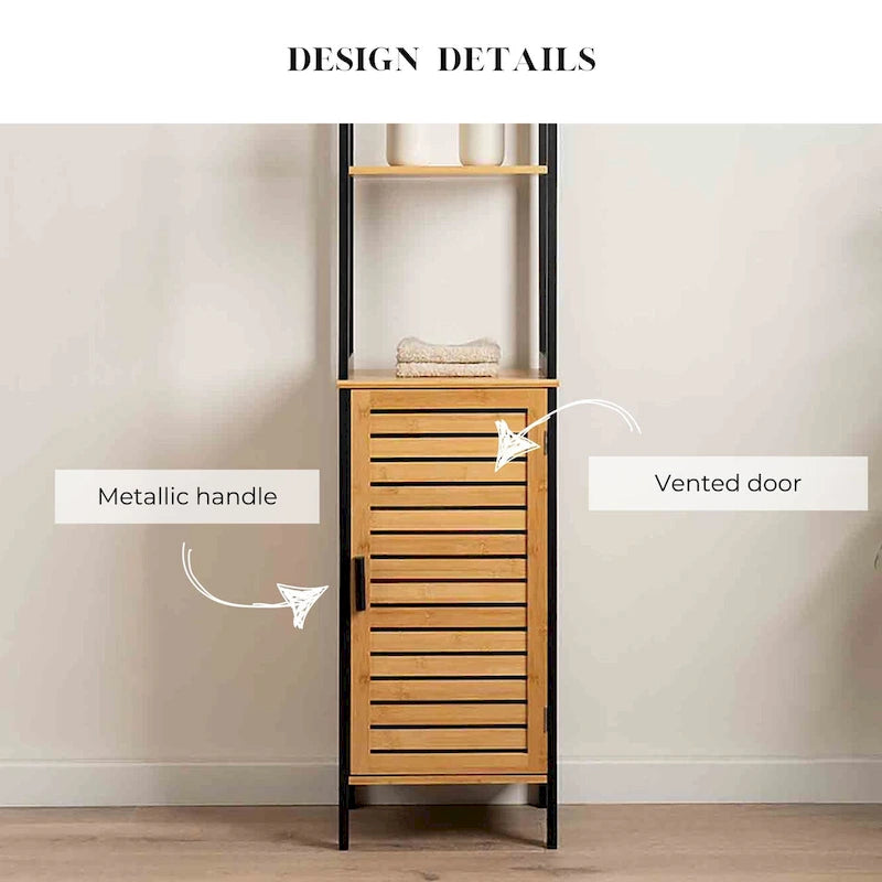 Meuble de rangement fin Natural avec étagères, cadre noir moderne – 13,4L x 12P x 68H