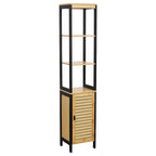 Meuble de rangement fin Natural avec étagères, cadre noir moderne – 13,4L x 12P x 68H