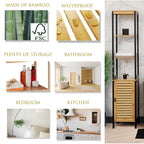 Meuble de rangement fin Natural avec étagères, cadre noir moderne – 13,4L x 12P x 68H