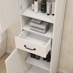 Meuble de rangement haut de salle de bain, armoire étroite à double porte, meuble sur pied fin