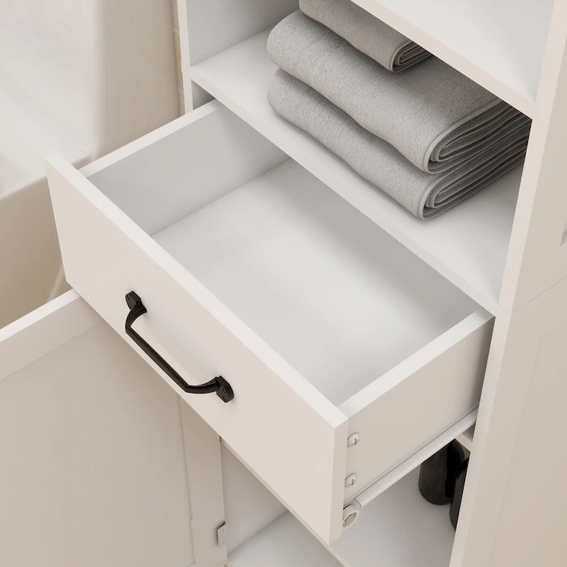 Meuble de rangement haut de salle de bain, armoire étroite à double porte, meuble sur pied fin