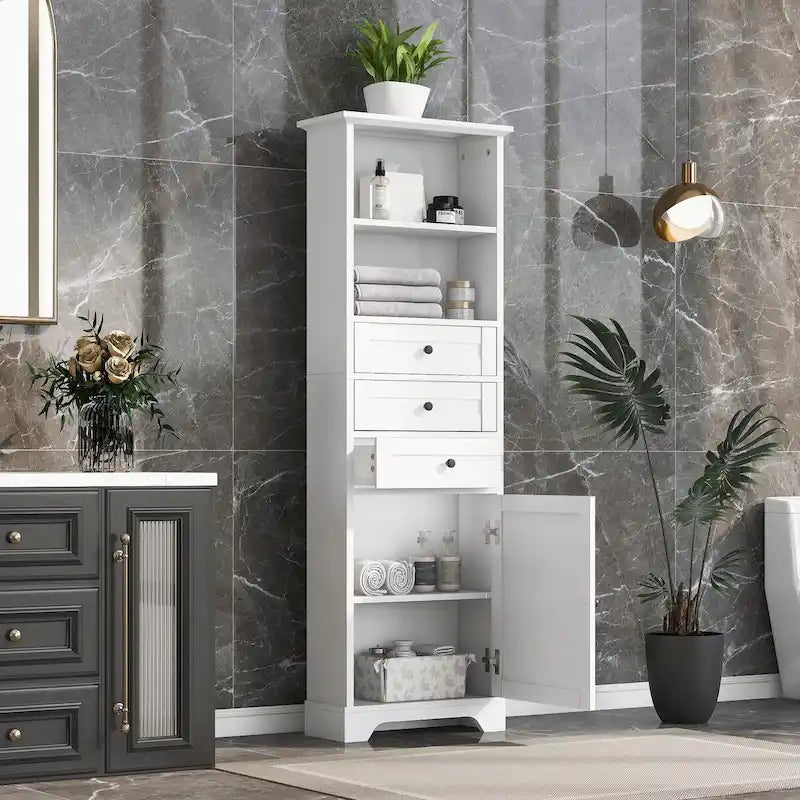 Armoire de rangement haute de 173 cm avec 3 tiroirs et étagères réglables pour salle de bain, cuisine et salon