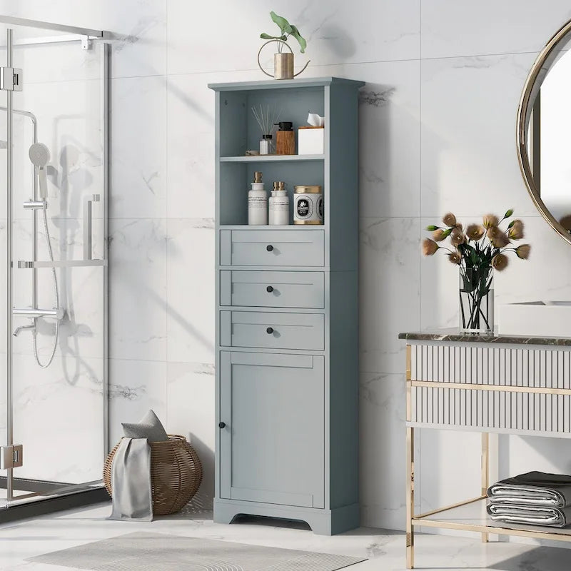 68Tall Storage Cabinet with 3 Drawers and Adjustable Shelves for Bathroom, Kitchen and Living Room