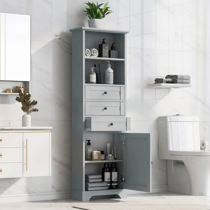 Armoire de rangement haute de 173 cm avec 3 tiroirs et étagères réglables pour salle de bain, cuisine et salon