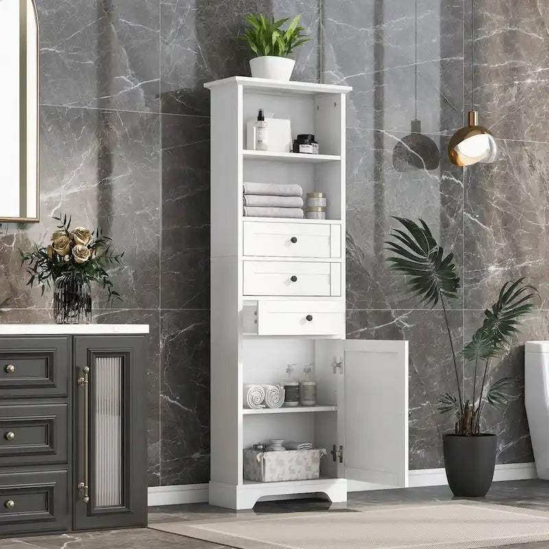 Armoire de rangement haute de 173 cm avec 3 tiroirs et étagères réglables pour salle de bain, cuisine et salon