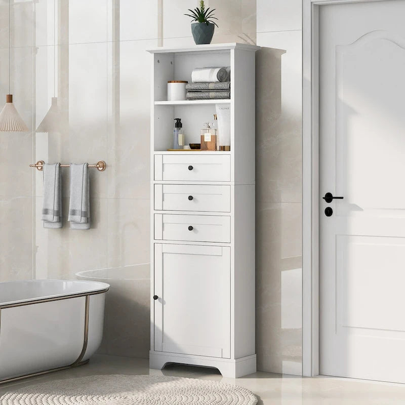 Armoire de rangement haute de 173 cm avec 3 tiroirs et étagères réglables pour salle de bain, cuisine et salon