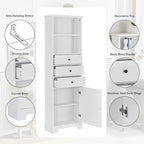 Armoire de rangement haute de 173 cm avec 3 tiroirs et étagères réglables pour salle de bain, cuisine et salon