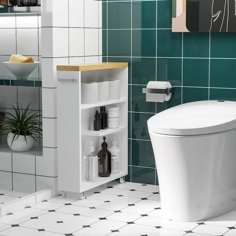 Meuble de salle de bain à roulettes avec rangement