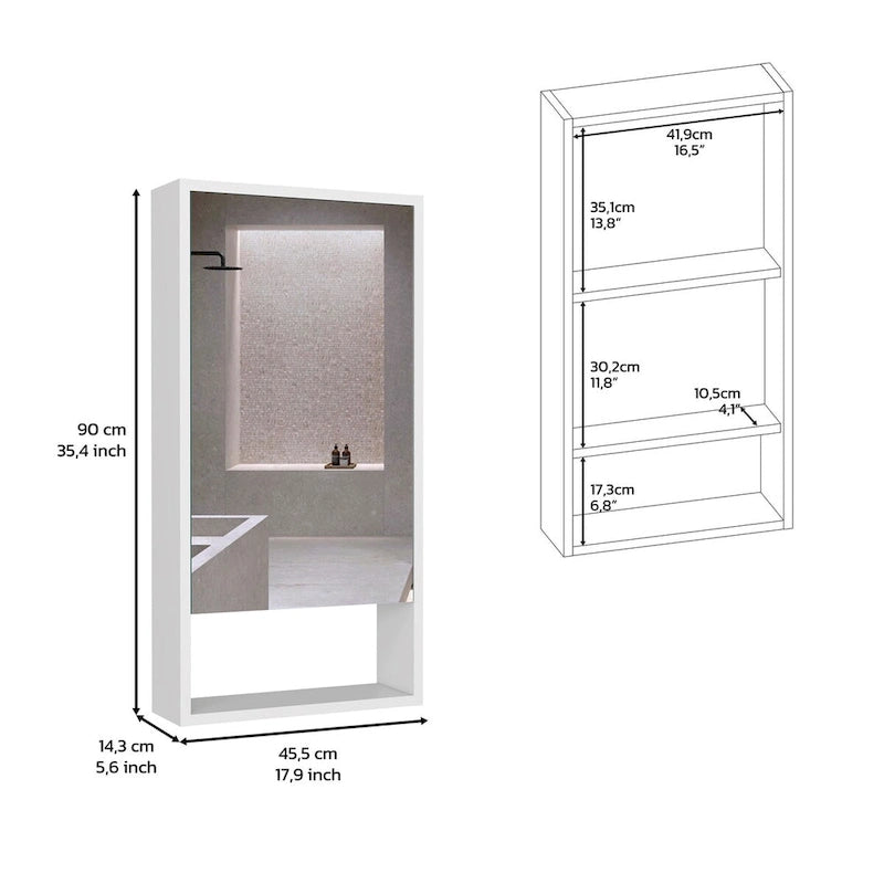 Armoire à pharmacie Irvine, une étagère extérieure, finition blanche, haute qualité et durable