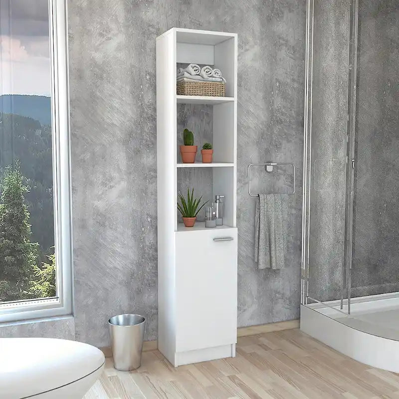 Meuble de Rangement Salle de Bain avec 3 Étagères, Une Porte