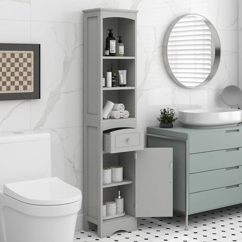 Meuble haut de salle de bain, Meuble de rangement autoportant avec tiroir, Panneau MDF, Étagère réglable