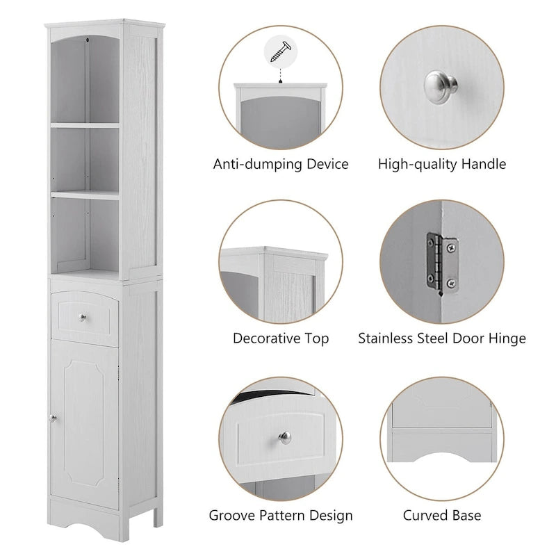 Meuble haut de salle de bain, Meuble de rangement autoportant avec tiroir, Panneau MDF, Étagère réglable