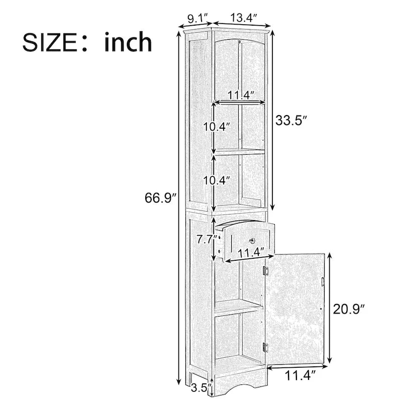 Meuble haut de salle de bain, Meuble de rangement autoportant avec tiroir, Panneau MDF, Étagère réglable