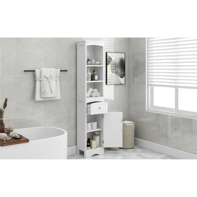 Meuble haut de salle de bain, Meuble de rangement autoportant avec tiroir, Panneau MDF, Étagère réglable