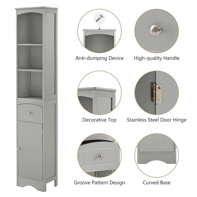 Meuble haut de salle de bain, Meuble de rangement autoportant avec tiroir, Panneau MDF, Étagère réglable