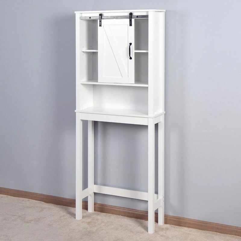 Meuble de rangement WC avec étagères réglables et porte coulissante style grange