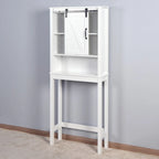 Meuble de rangement WC avec étagères réglables et porte coulissante style grange
