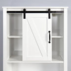 Meuble de rangement WC avec étagères réglables et porte coulissante style grange
