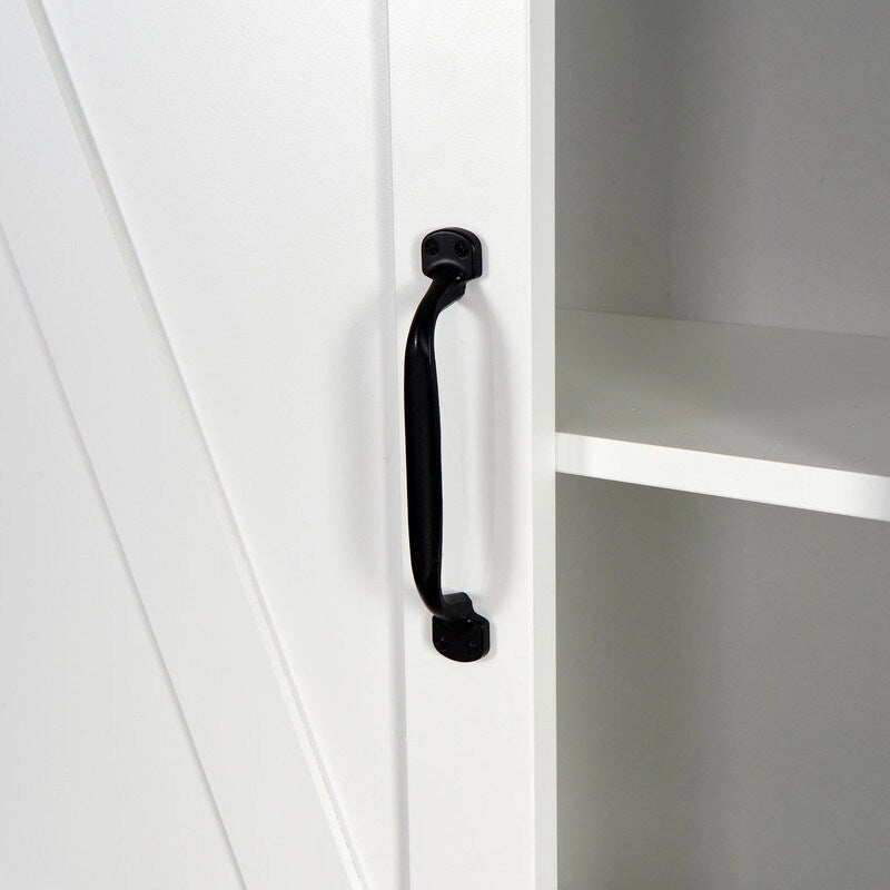 Meuble de rangement WC avec étagères réglables et porte coulissante style grange