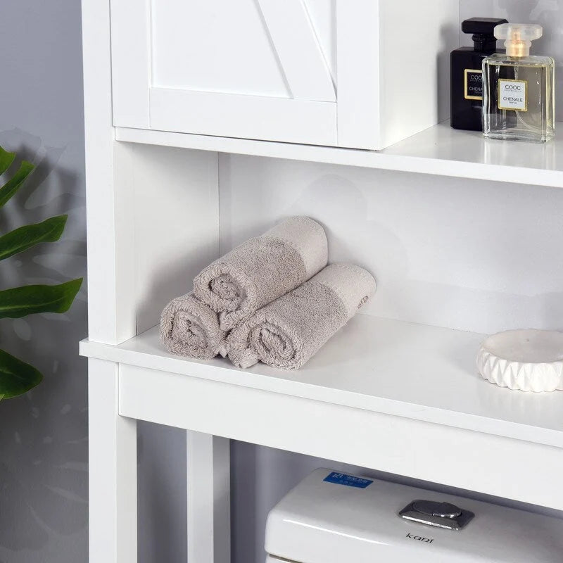 Meuble de rangement WC avec étagères réglables et porte coulissante style grange
