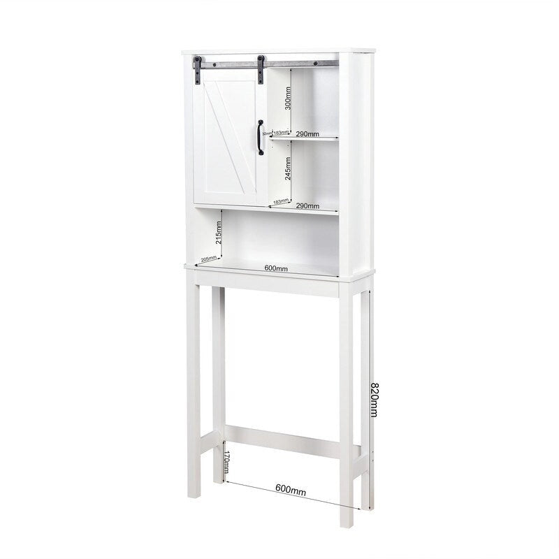 Meuble de rangement WC avec étagères réglables et porte coulissante style grange