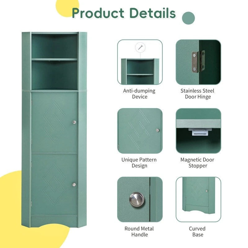 Meuble d'angle de salle de bain haut et autoportant avec portes et étagères réglables
