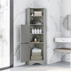 Meuble d'angle de salle de bain haut et autoportant avec portes et étagères réglables
