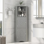 Meuble d'angle de salle de bain haut et autoportant avec portes et étagères réglables