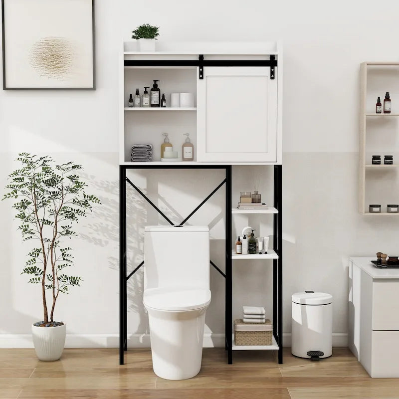 Meuble de rangement pour toilettes avec porte coulissante de style grange