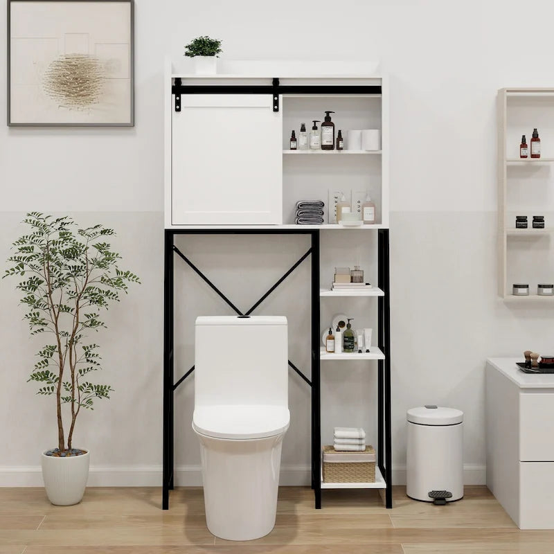 Meuble de rangement pour toilettes avec porte coulissante de style grange