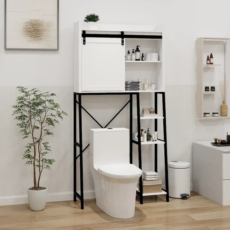 Meuble de rangement pour toilettes avec porte coulissante de style grange