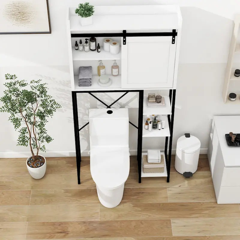 Meuble de rangement pour toilettes avec porte coulissante de style grange