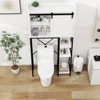 Meuble de rangement pour toilettes avec porte coulissante de style grange